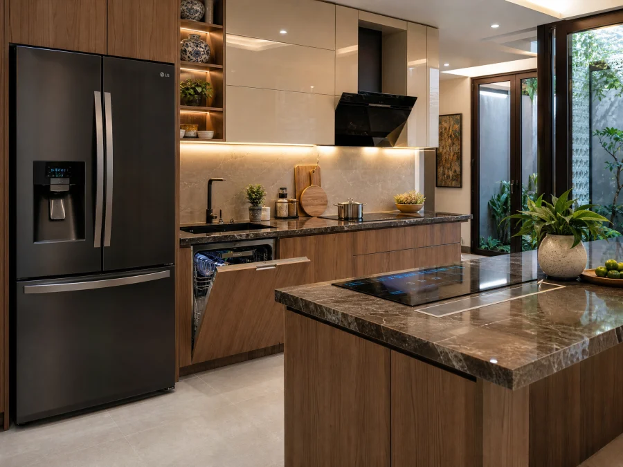 Các thiết bị bếp thông minh hiện đại: bếp từ, máy rửa bát và tủ lạnh cao cấp